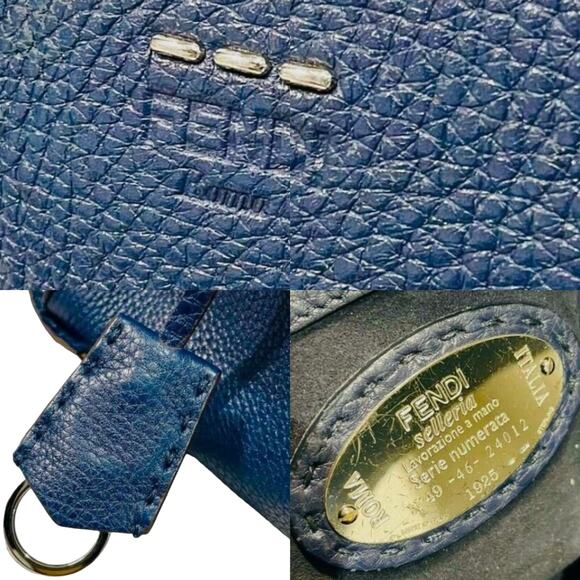 💎✨BEAUTIFUL✨💎Authentic Fendi Leather Selleria Navy Blue 2-Way Shoulder Bag - Picture 4 of 6
